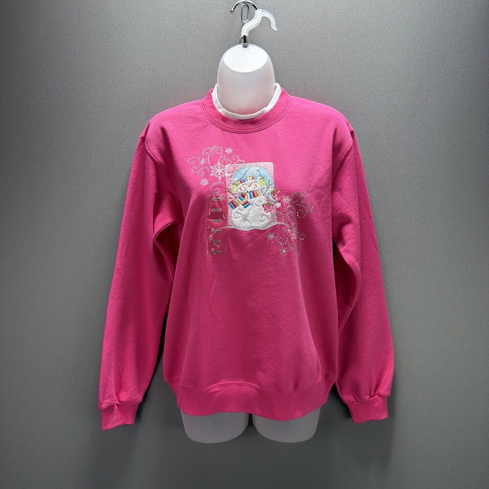 Decorated Originals Pink Snowman Embroidered Soft Fleece Sweatshirt Women S NWT